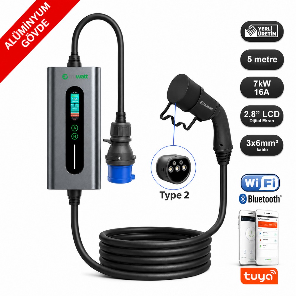 Truwatt Truwatt ZTA305 7kW Taşınabilir Elektrikli Araç Şarj Cihazı 32A/220V (5 metre)
